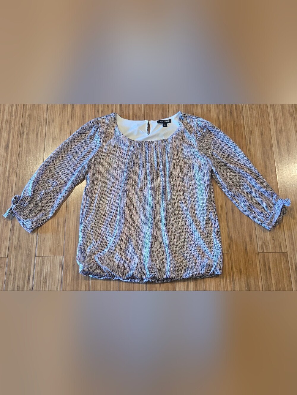 Roz & Ali Microprint Scoop-Neck Blouse